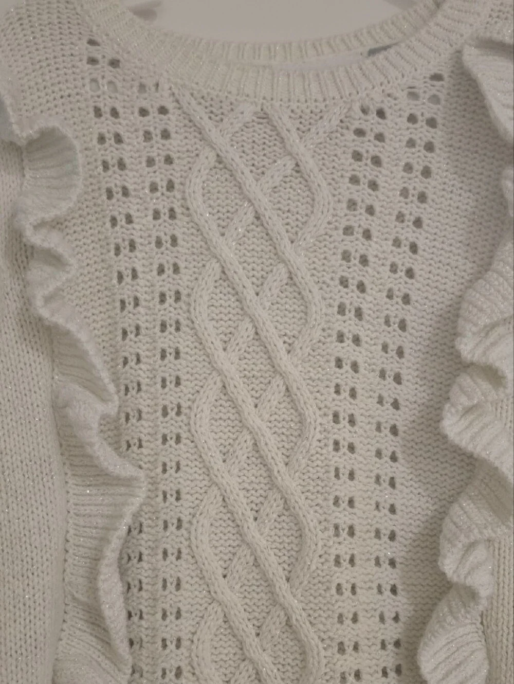 Kid's Cream Ruffle Cable Knit  Sweater Chrildrens Place